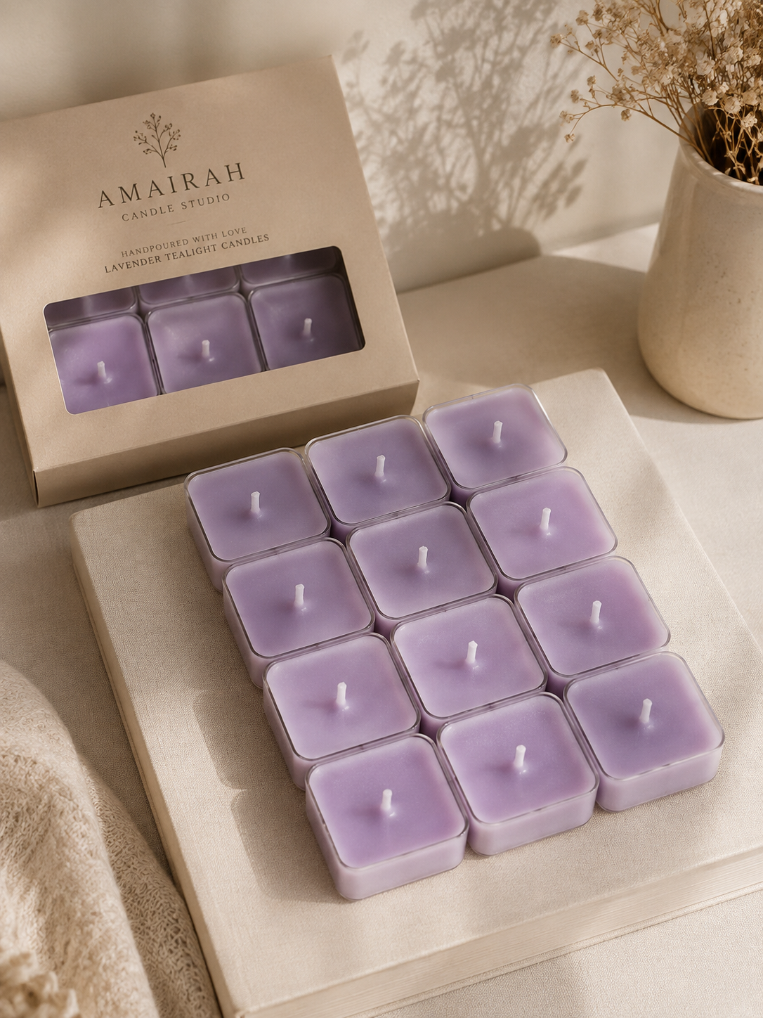 Square tealight candles box of 4