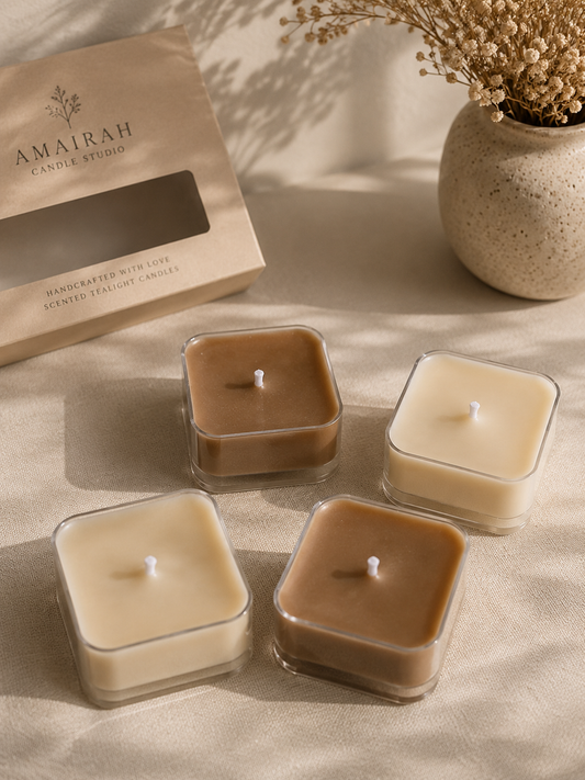 Square tealight candles box of 4