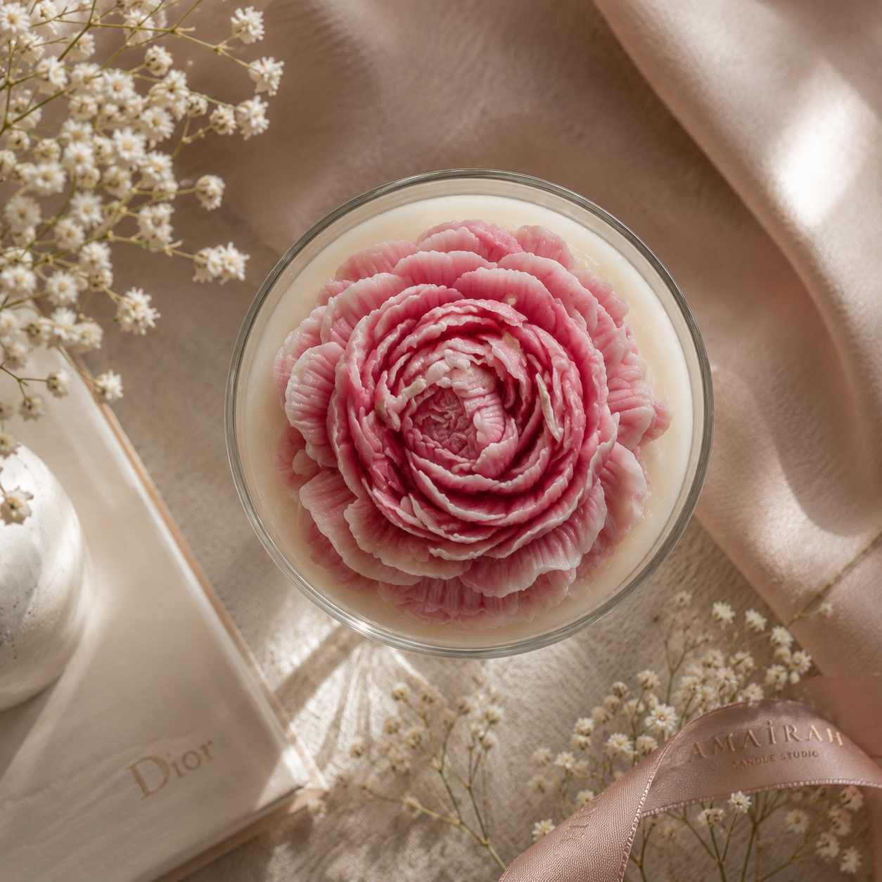 Peony martini candle