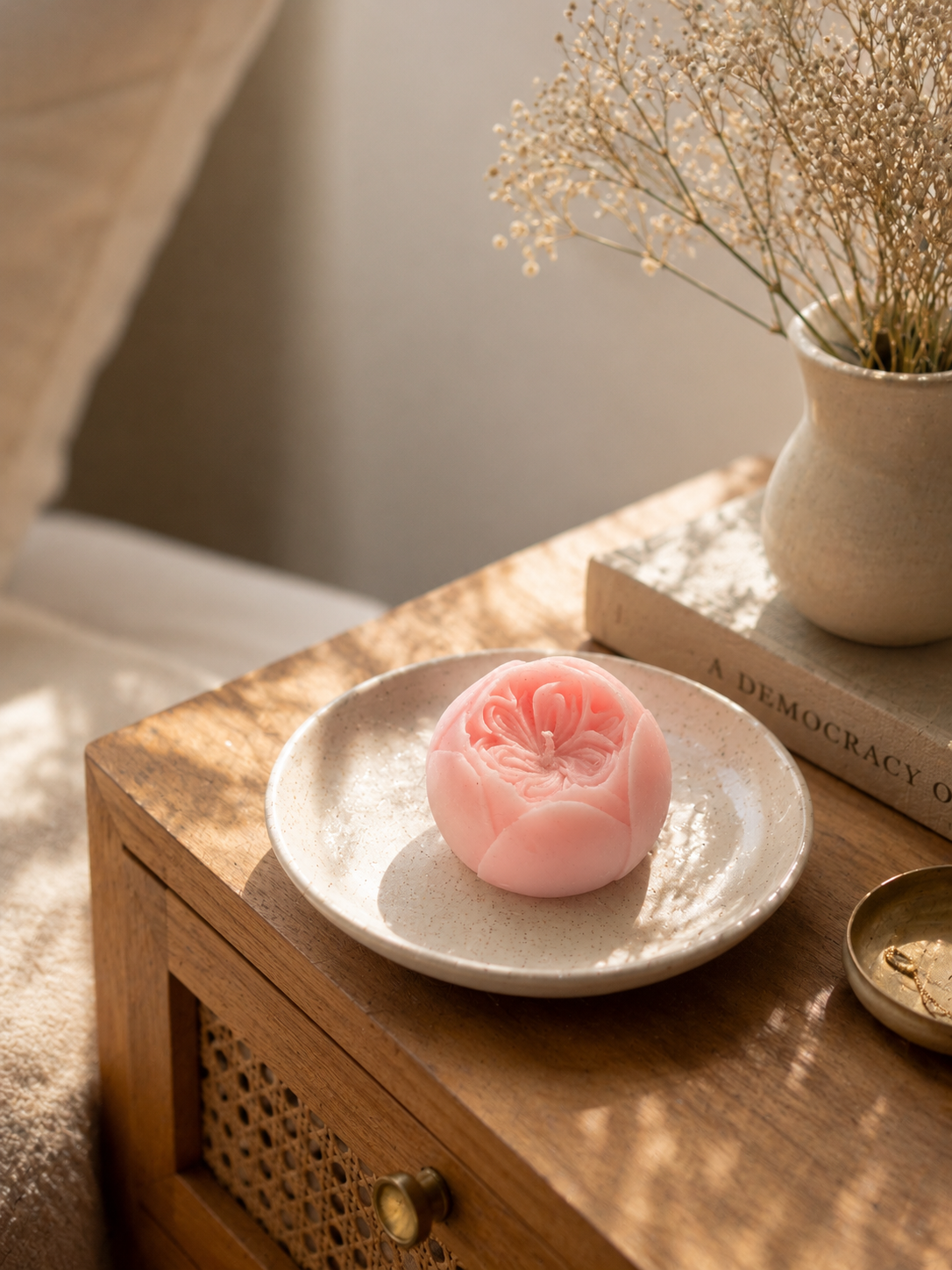 Peony bud flower candle
