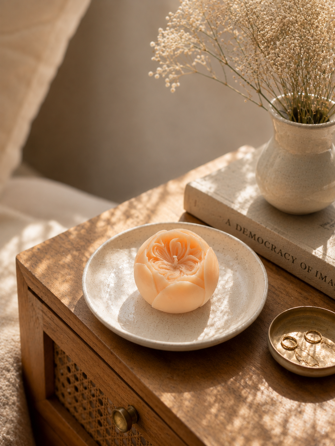 Peony bud flower candle