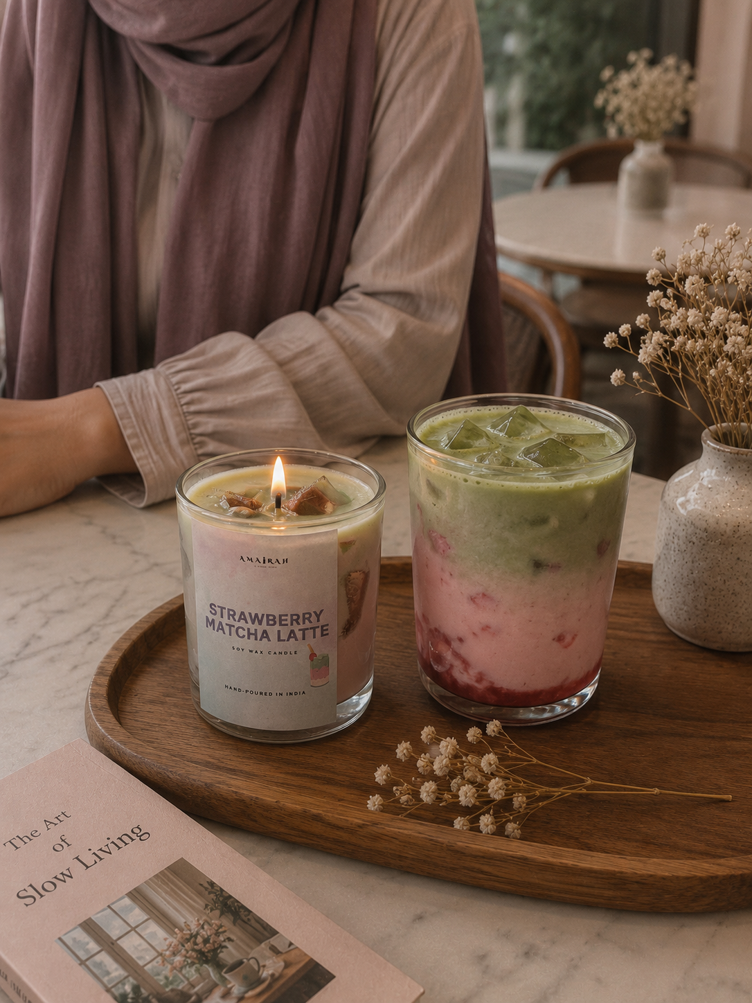Strawberry matcha latte candle
